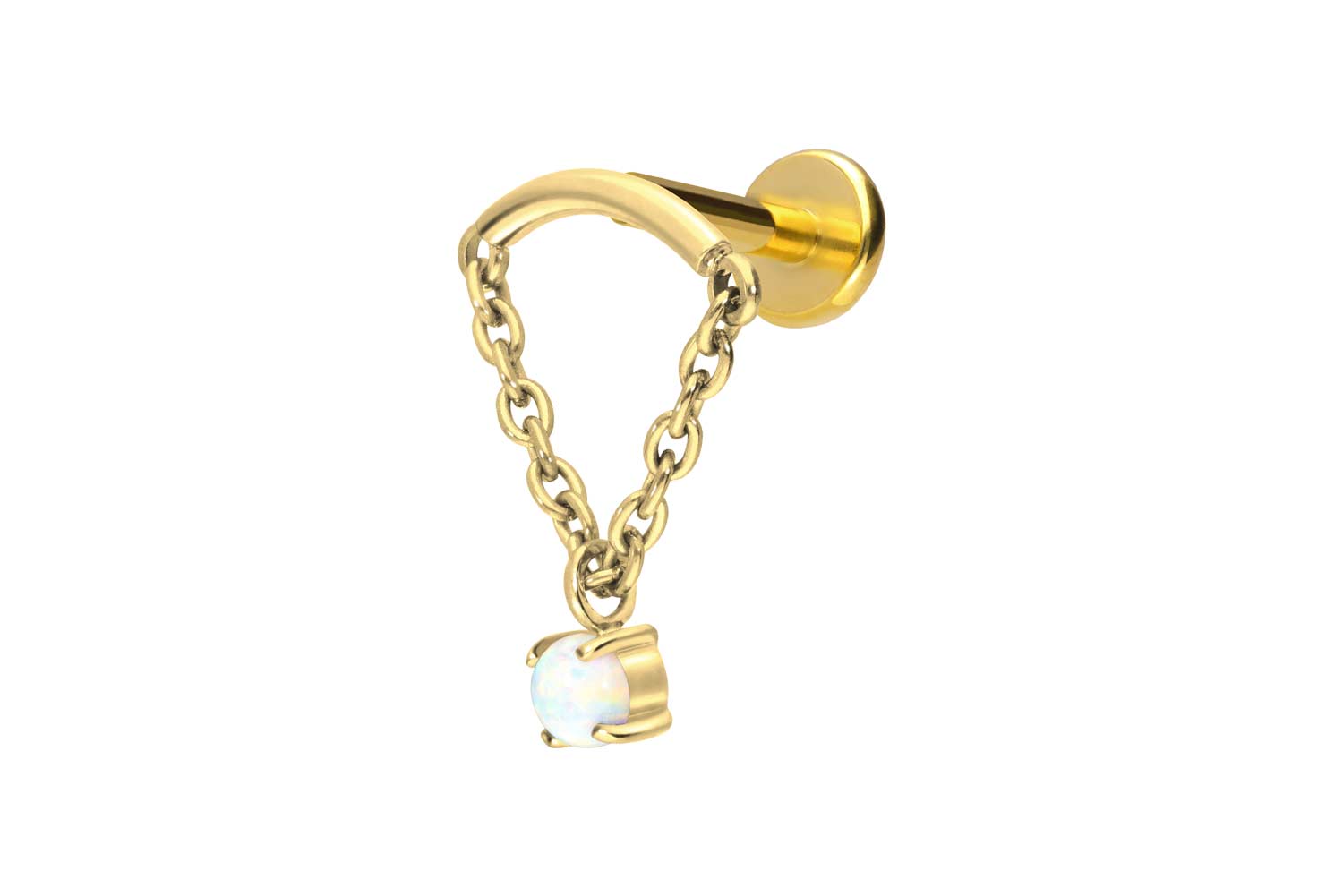 Titan Labret Piercing mit Push Fit BOGEN + KETTE + SYNTHETISCHER OPAL